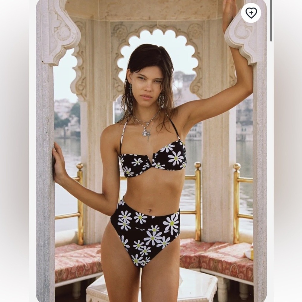 Vanessa Mooney The Daisy Bikini Set Black White Floral High Waisted NWT XXS